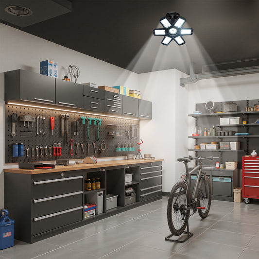 YANSUN 6-Blade E26 LED Garage Light, 48W (Equivalent to 281W), 6500K White Light, 110-265V