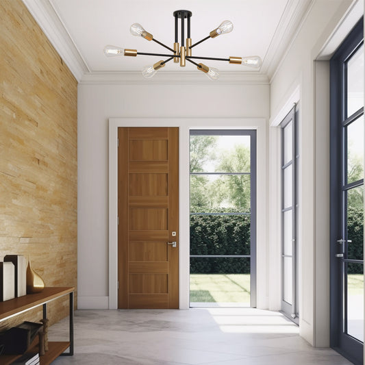 YANSUN 25 In. 6-Light Modern Satellite Semi-Flush Mount with E26 Bulb Base for Living Room, Dining Room, or Entryway 1-Pack