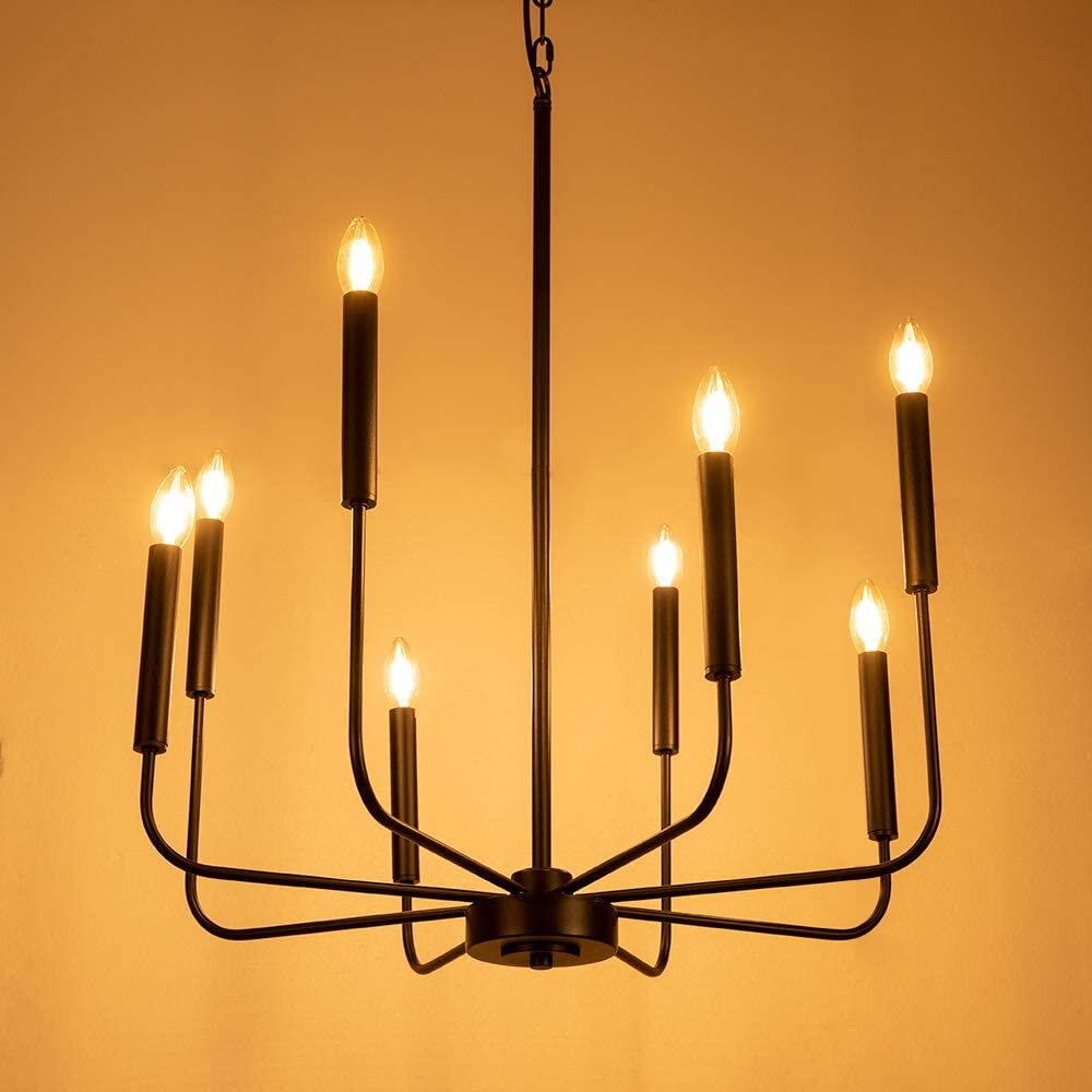 YANSUN 8-Light Matte Black Modern Chandelier Farmhouse Linear Candle with Chain for Bedroom,Dining Room,Foyer No Bulbs Included