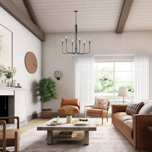 YANSUN 25 in. 6-Light Vintage American Chandelier, E12 Base, Classic Branch Pendant Light for Kitchen Bulbs Not Included
