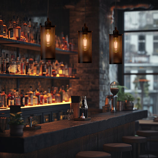 YANSUN 1-Light Industrial Black Pendant Light with Cylinder Shade E26 Ceiling Hanging Light Fixture, Bulb Not Included