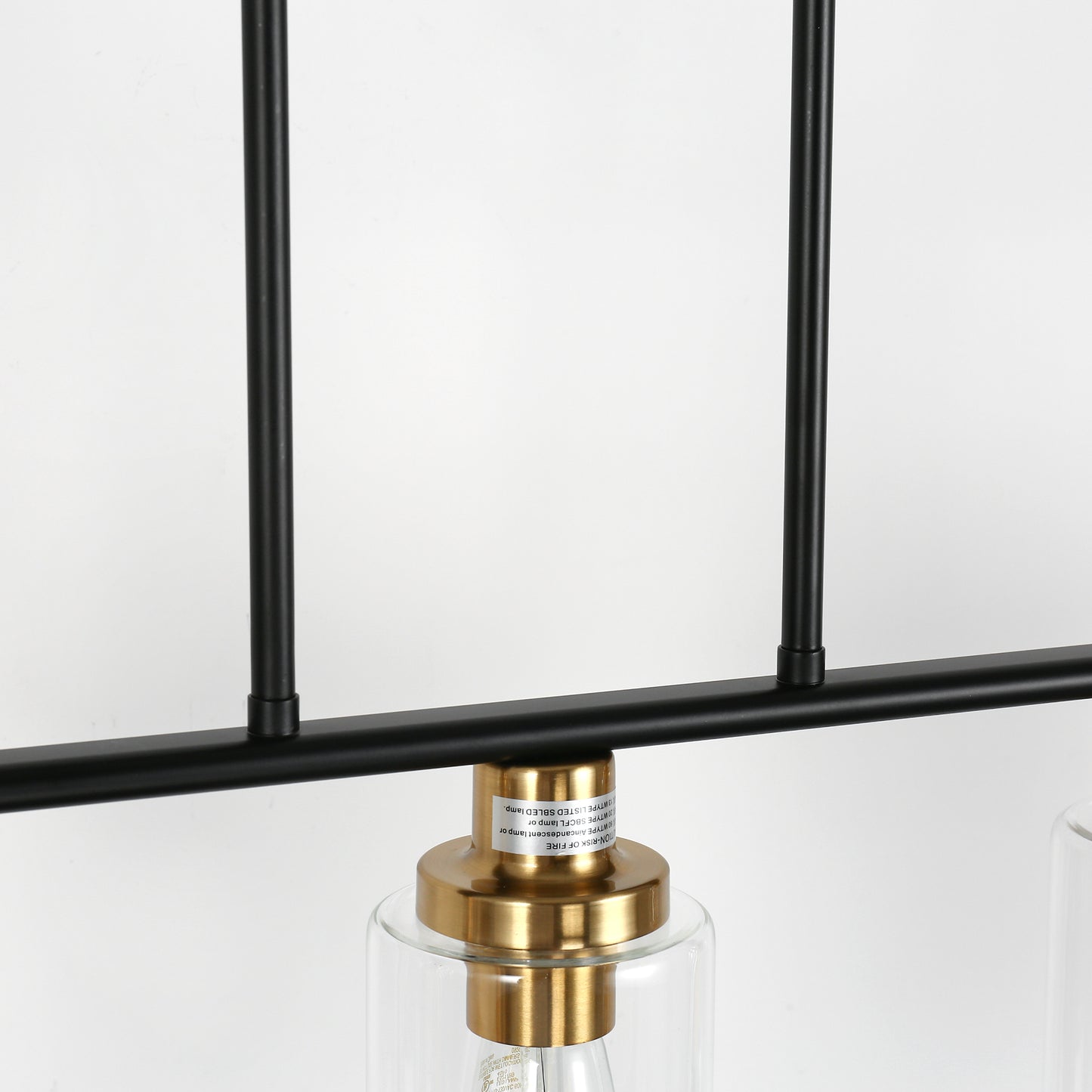 YANSUN 5-Light Black and Gold Farmhouse Linear Island Pendant Light with Clear Glass Shade for Dining Room, Kitchen Island