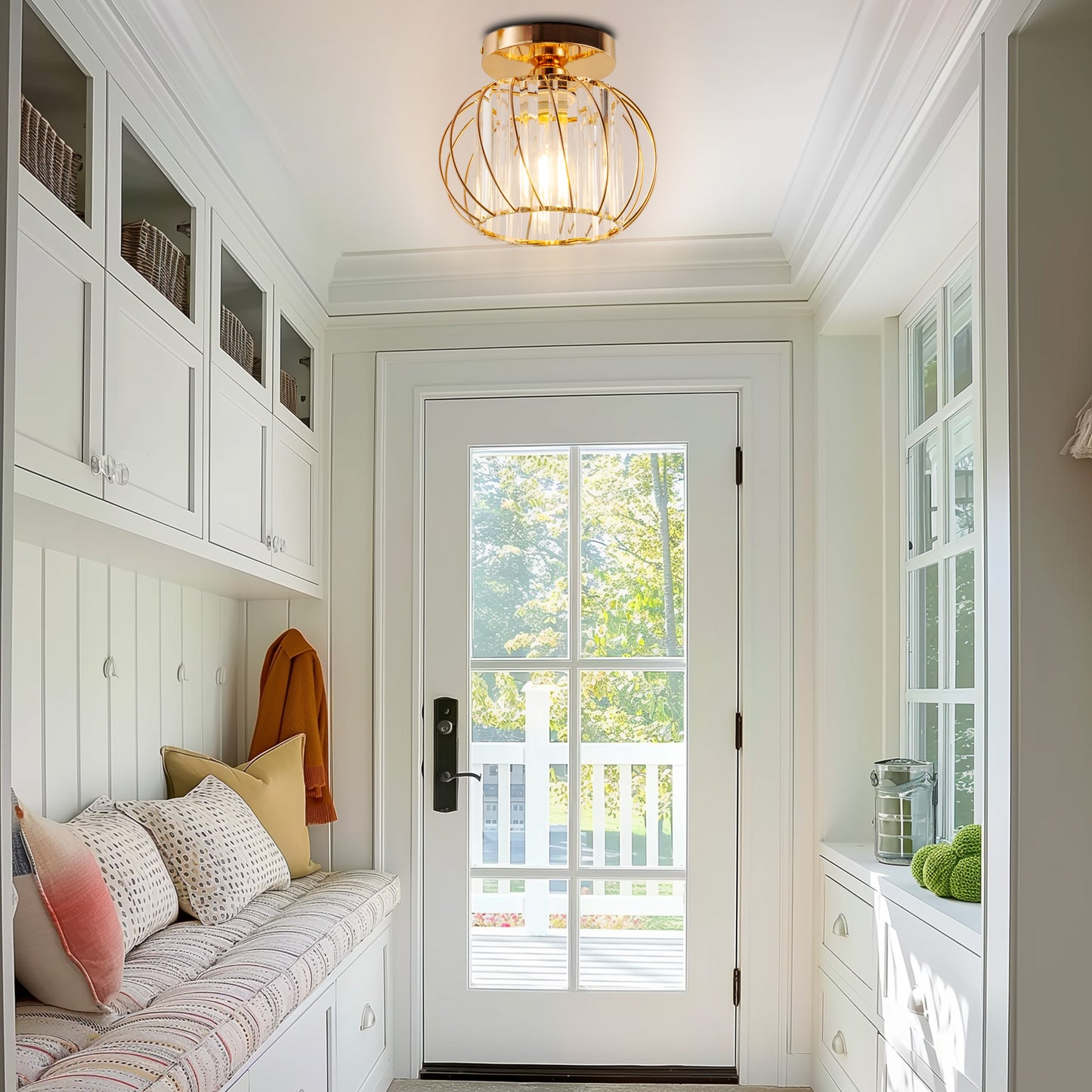 YANSUN Gold Semi Flush Mount Ceiling Light Decorative Shade E26 Bulb Not Included