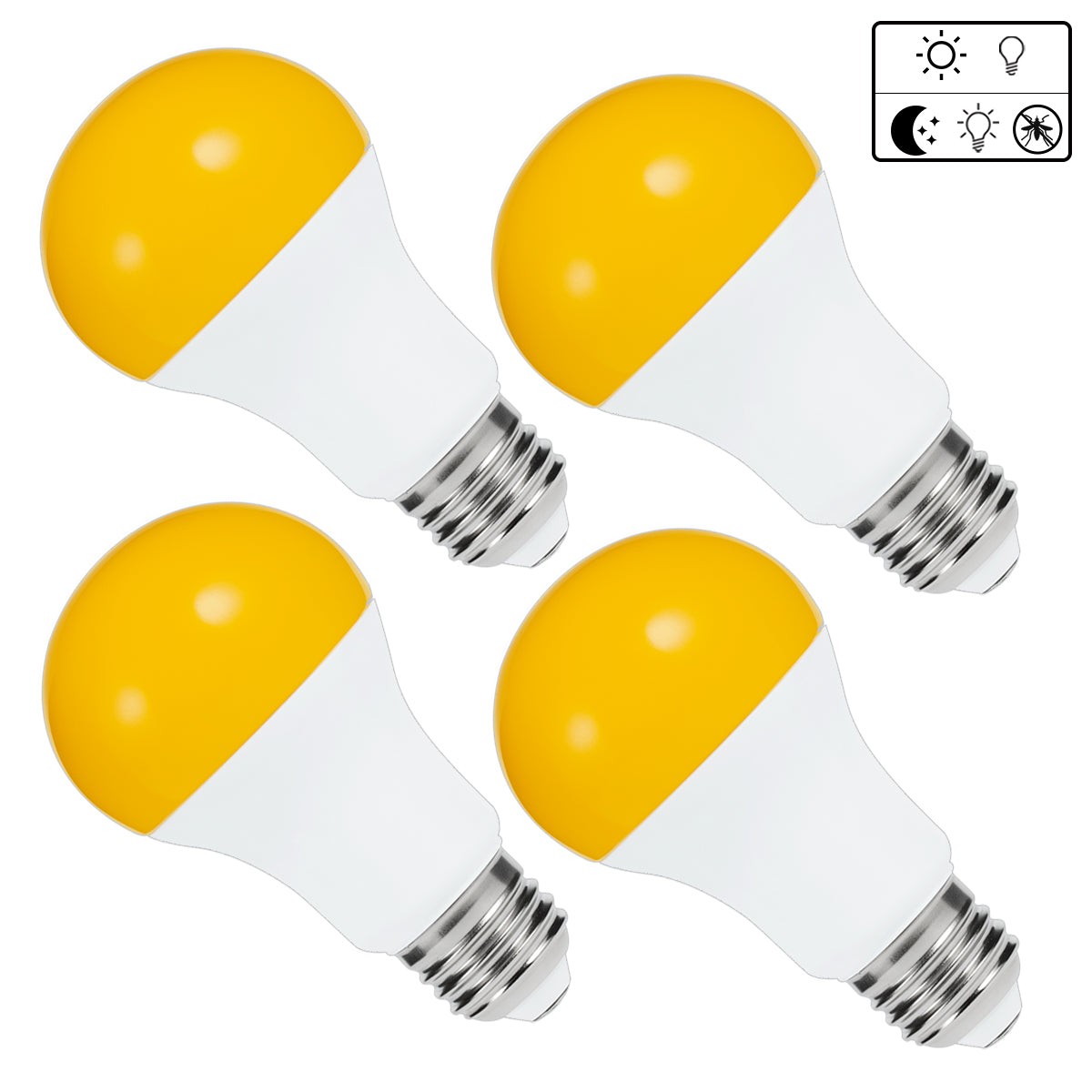YANSUN 6-Watt A19 Dusk To Dawn LED Outdoor Light Bulb E26 Yellow 2000K for Indoor/Outdoor Use (4-Pack)