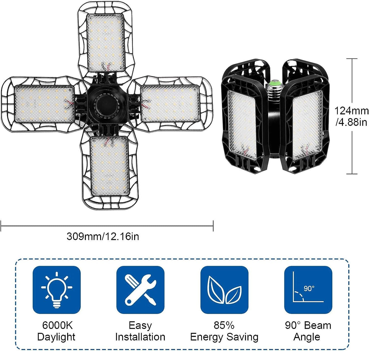 YANSUN 12 in. Industrial Black Integrated LED Flush Mount 6000K Daylight for Garage or Workshop 2 Pack