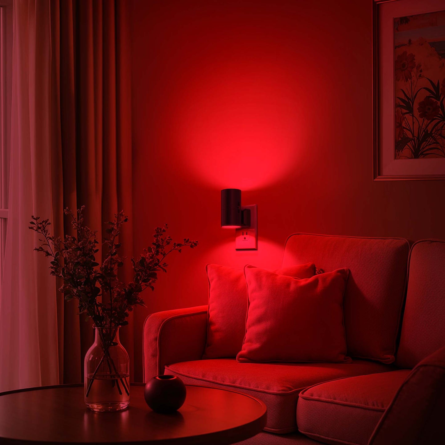 YANSUN 2-Pack 1W Plug-in Light Control Night Light, Red Light with White PC Shade, Dimmable 0%-100%, Black Finish, US Plug