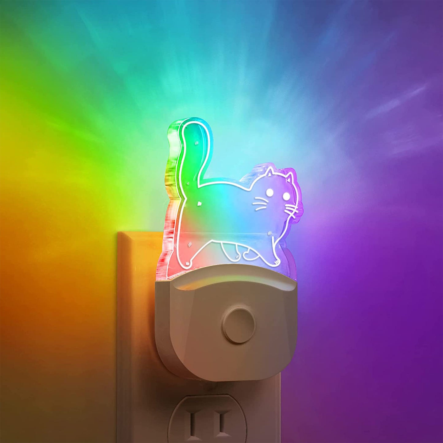 YANSUN 2-Pack 0.5W Plug-in Light Control Night Light, Cute Fat Cat Acrylic Design, White Finish, 3000K Warm + RGB, Touch Color Change, US Plug