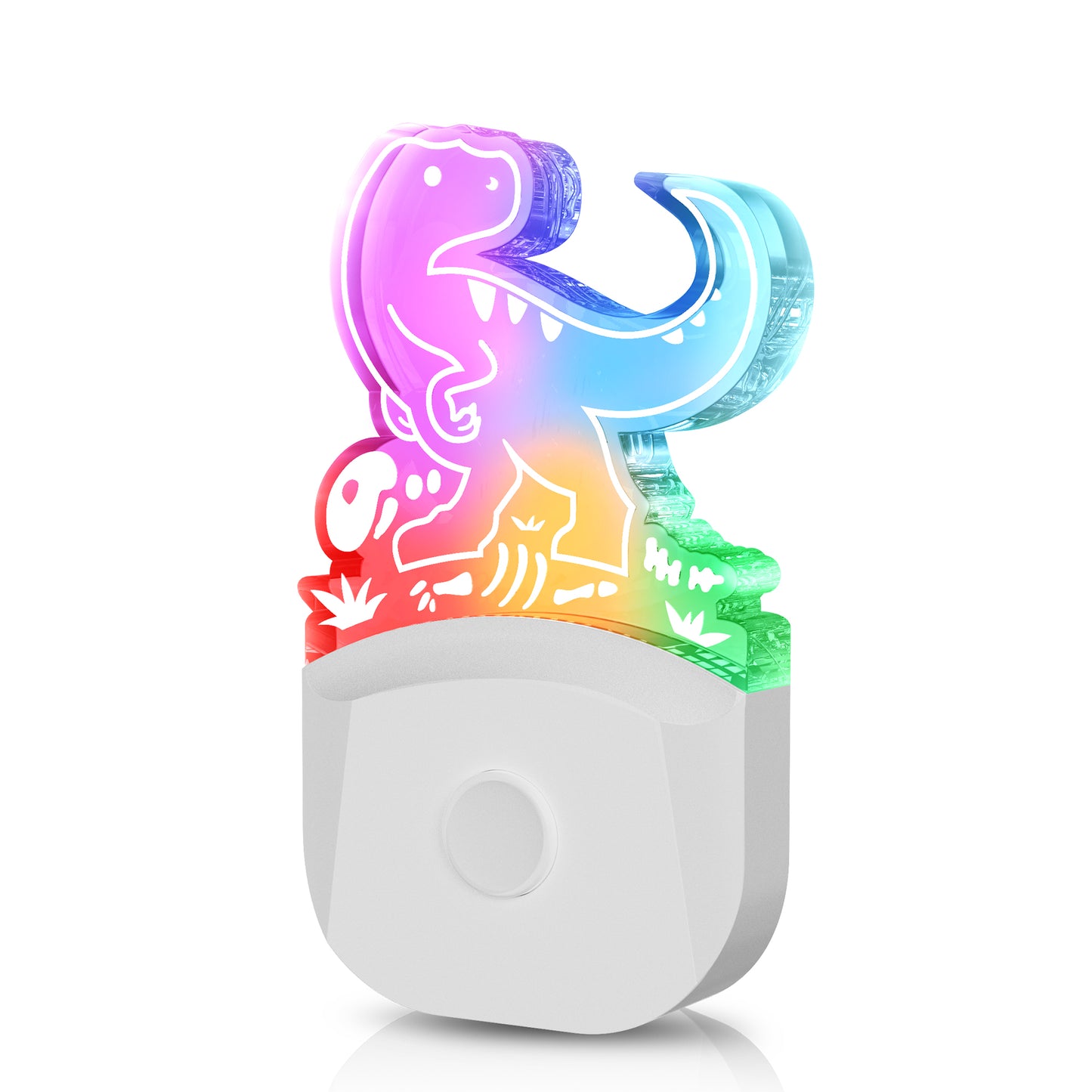 YANSUN 1-Pack 0.5W Plug-in Light-Controlled Night Light, Velociraptor Design, White Acrylic, RGB, U.S. Two-Prong Plug