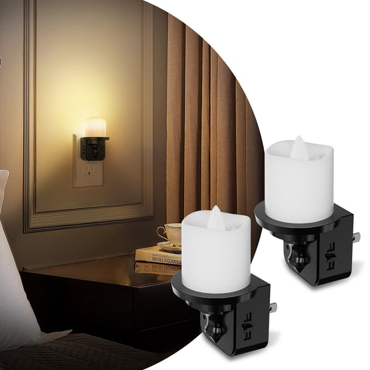 YANSUN 2-Pack Plug-in Candle Night Light Dusk to Dawn Sensor Dimmable 2700K Warm Light US Plug