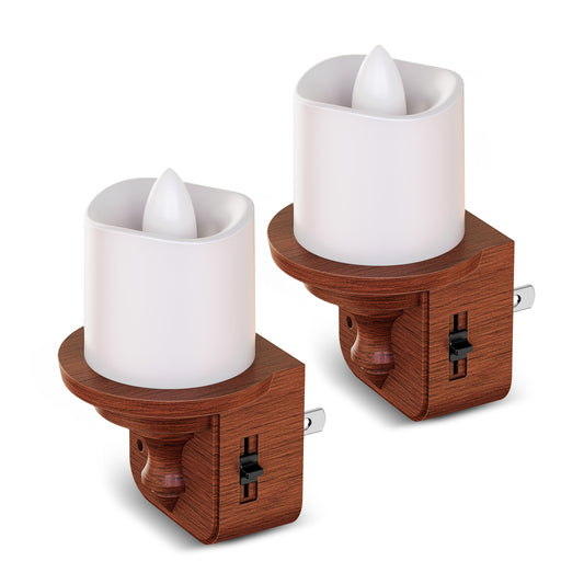 YANSUN 2-Pack Candle Night Light Wood Grain Finish Dimmable Warm 2700K US Plug