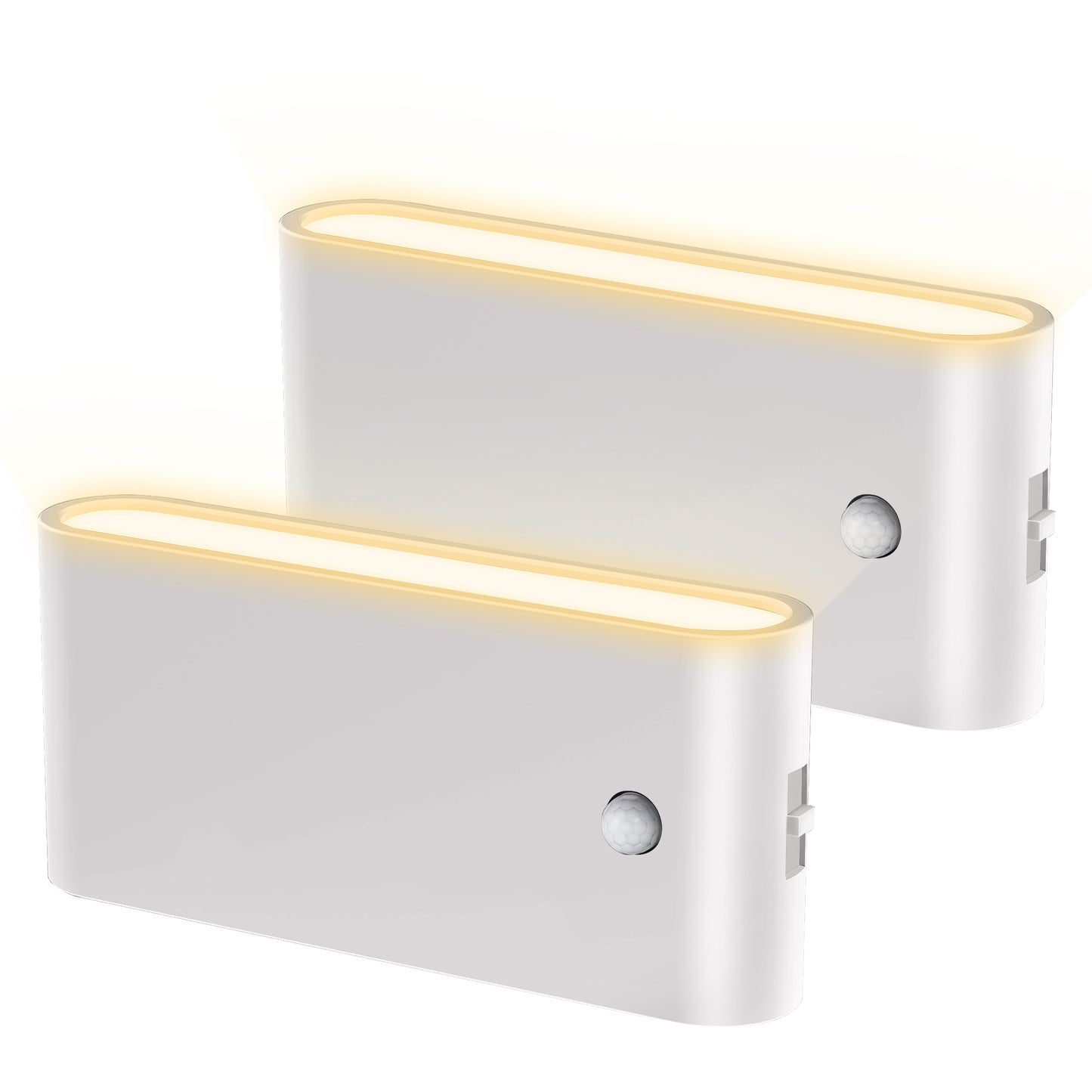 YANSUN 2-Pack 1W White Plug-In Motion Sensor Night Lights, Horizontal Cylinder Wall Lamp, Sliding Dimming, Warm 3000K