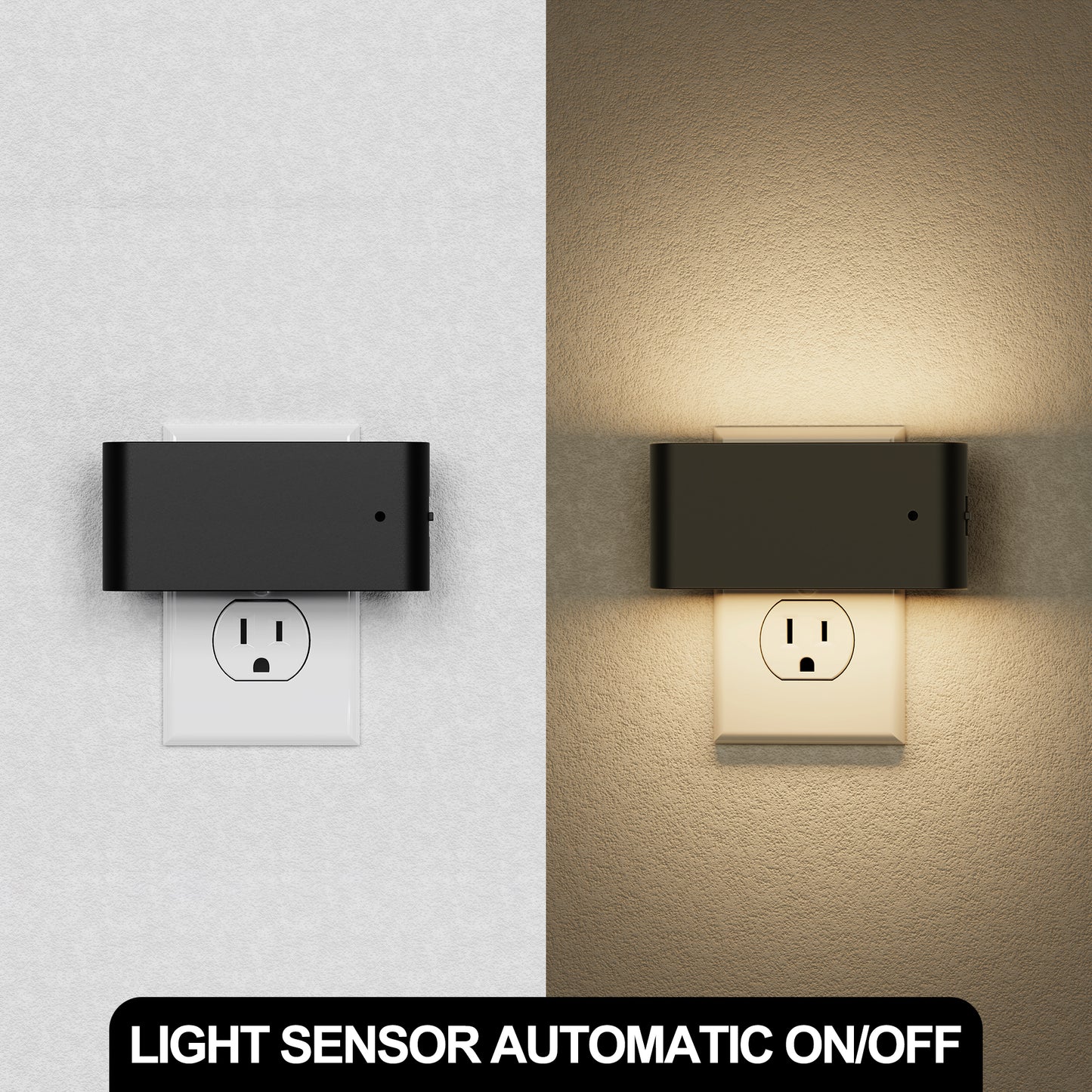 YANSUN 2-Pack 1W Plug-in Dimmable Night Lights with Auto Light Control, Up and Down Lighting, Wall Sconce Style, Black Finish