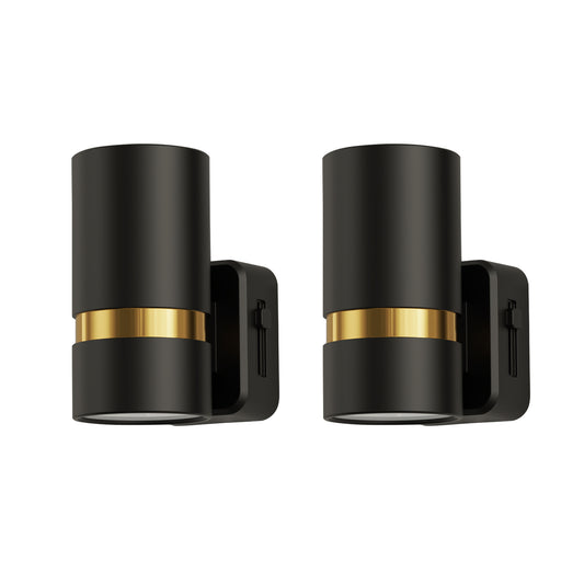 YANSUN 2-Pack Plug-In Motion Sensor Night Light Cylindrical Design with Black Finish and Gold Accent, 3000K, 3 Adjustable Modes