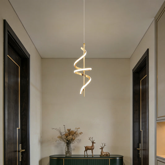 YANSUN 1-Light Copper Modern Spiral Tube Pendant Light, 18-Watt Integrated LED, 1440LM, 6000K, Minimalist Hanging Ceiling Light