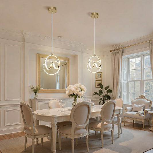 YANSUN 1-Light Copper Spiral Tube Pendant Light with Circular "Eight" Design, 24W Integrated LED Hanging Light 6000K Daylight