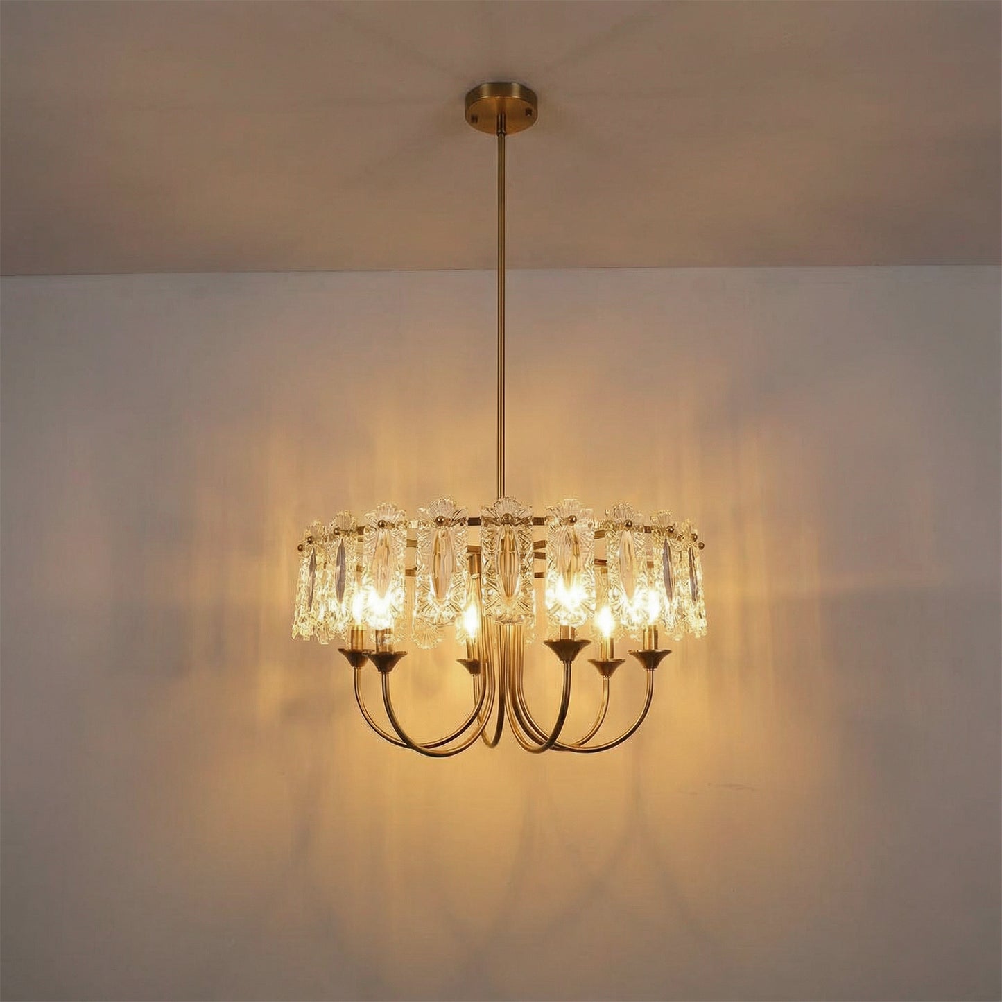 YANSUN Modern 6 Light Natural Copper Chandelier with Clear Glass Drops Shade, No Bulbs Included for Kitchen Island