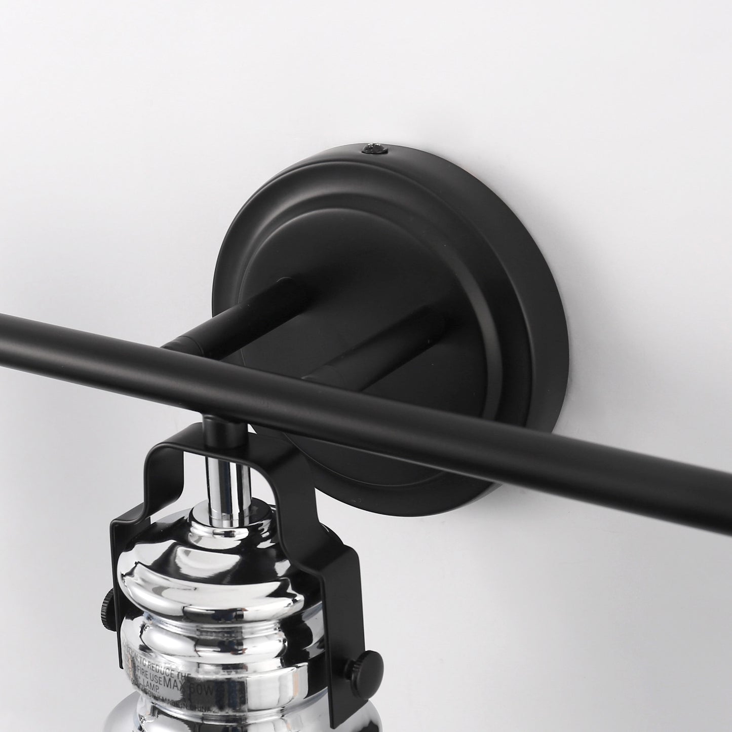 YANSUN 24 in. 3-Light Black and Nickel Vanity Light with Clear Glass Bell Shades for Bathroom and Powder Room