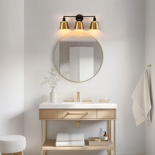 YANSUN 3-Light Vanity Light with Black and Gold Finish, Non-Integrated Design, E26 Sockets