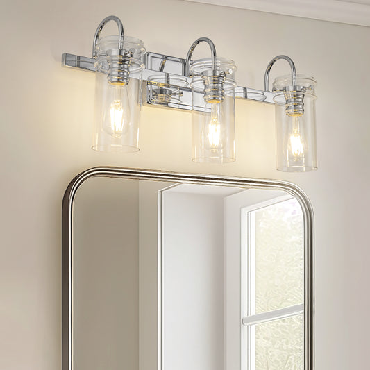 24 in. 3-Light Chrome Bathroom Vanity Light, Wall Sconce with Clear Glass Shades for Bathroom and Vanity Enhancement