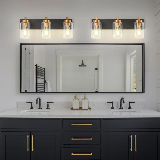 YANSUN 22 in. 3-Light Black Bathroom Vanity Light with Clear Glass and Brass Socket for Bathroom, Vanity, or Mirror