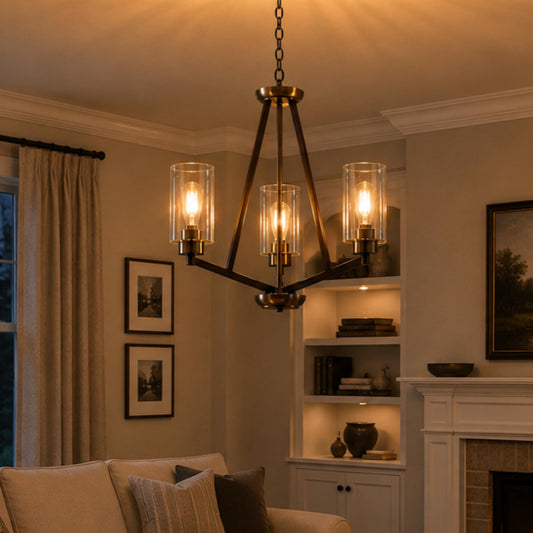 YANSUN 3-Light Brown and Brushed Nickel Chandelier with E26 Base, No Bulbs Included