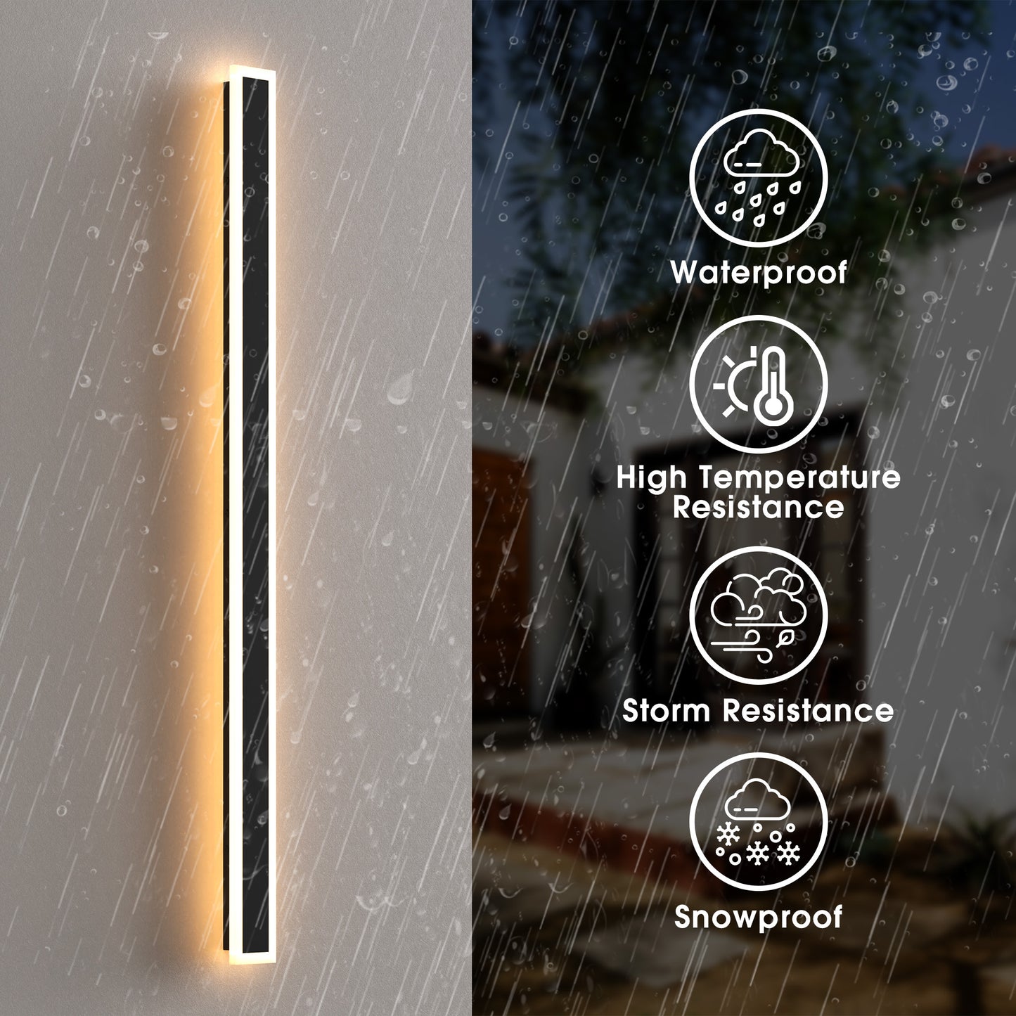 YANSUN 1-Light 43 in. 30 W Matte Black Modern LED Outdoor Wall Light, Waterproof Porch Lantern 3000 K/6000 K