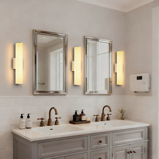 YANSUN 24-Inch Vanity Mirror Light with Rectangular Opal Shade, Integrated LED 3000K Warm White, Chrome Finish, 1086 Lumen
