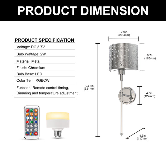 4.6 in. 2-Pack Hollow Iron Half-Cylinder Metal Wall Sconce, Indoor Vanity Light withRGBCW, Dimmable, Night Light, Timer