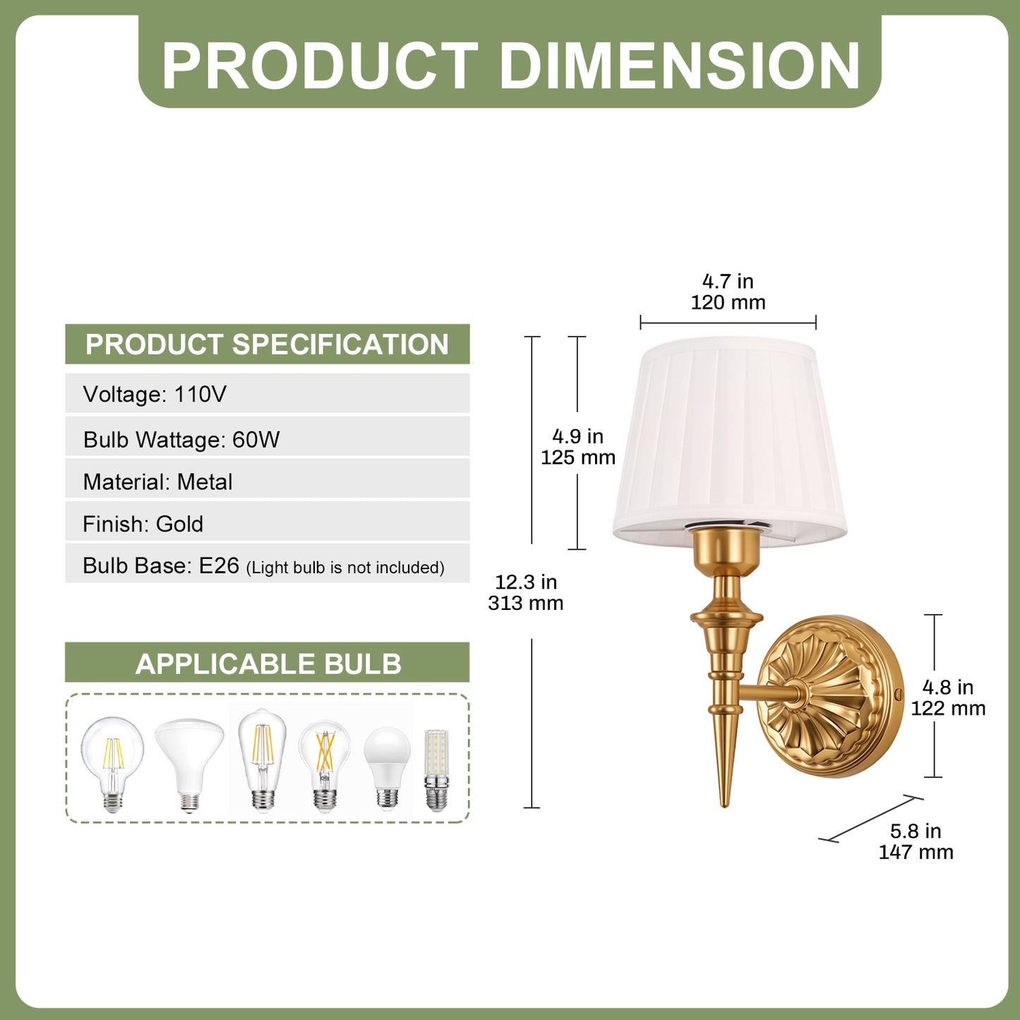 YANSUN 2-Pack Traditional Wall Sconce with Pleated Fabric Shade, Copper Finish Metal , E26 Base Indoor Wall Light for Bedroom