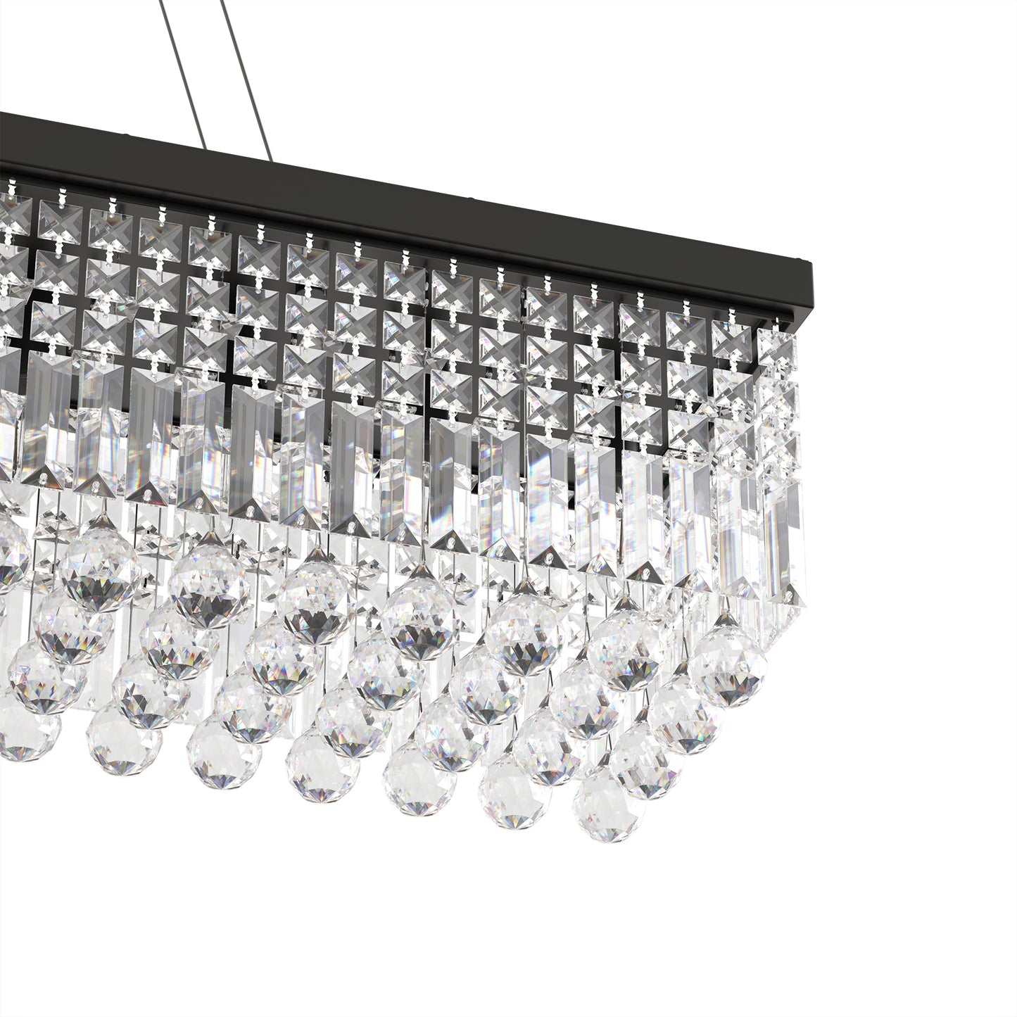 YANSUN 10-Light Crystal Island Chandelier in Matte Black, Modern Linear Dining Room Pendant with E12 Base, 44.5 in.