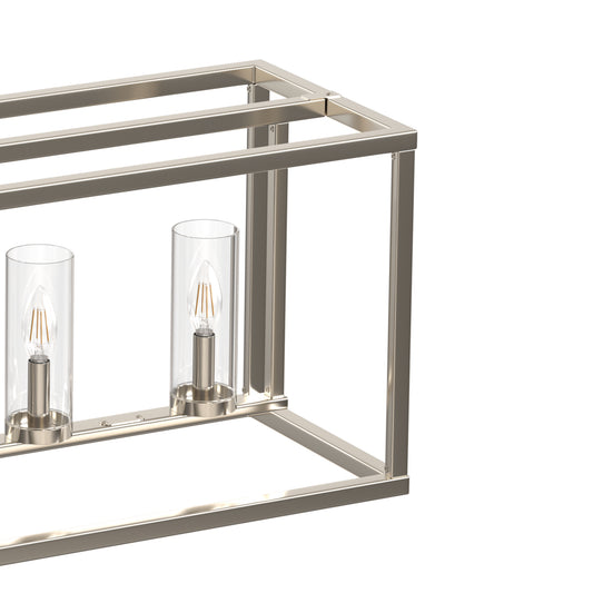 5 Light Brushed Nickel Island Pendant Light with Clear Glass Shade for Dining Room and Kitchen, No Bulbs Included
