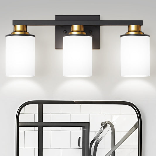 YANSUN 19.69 in. 3-Light Black and Gold Bathroom Vanity Light with Frosted Straight Glass Shade for Bathroom Dressing Room