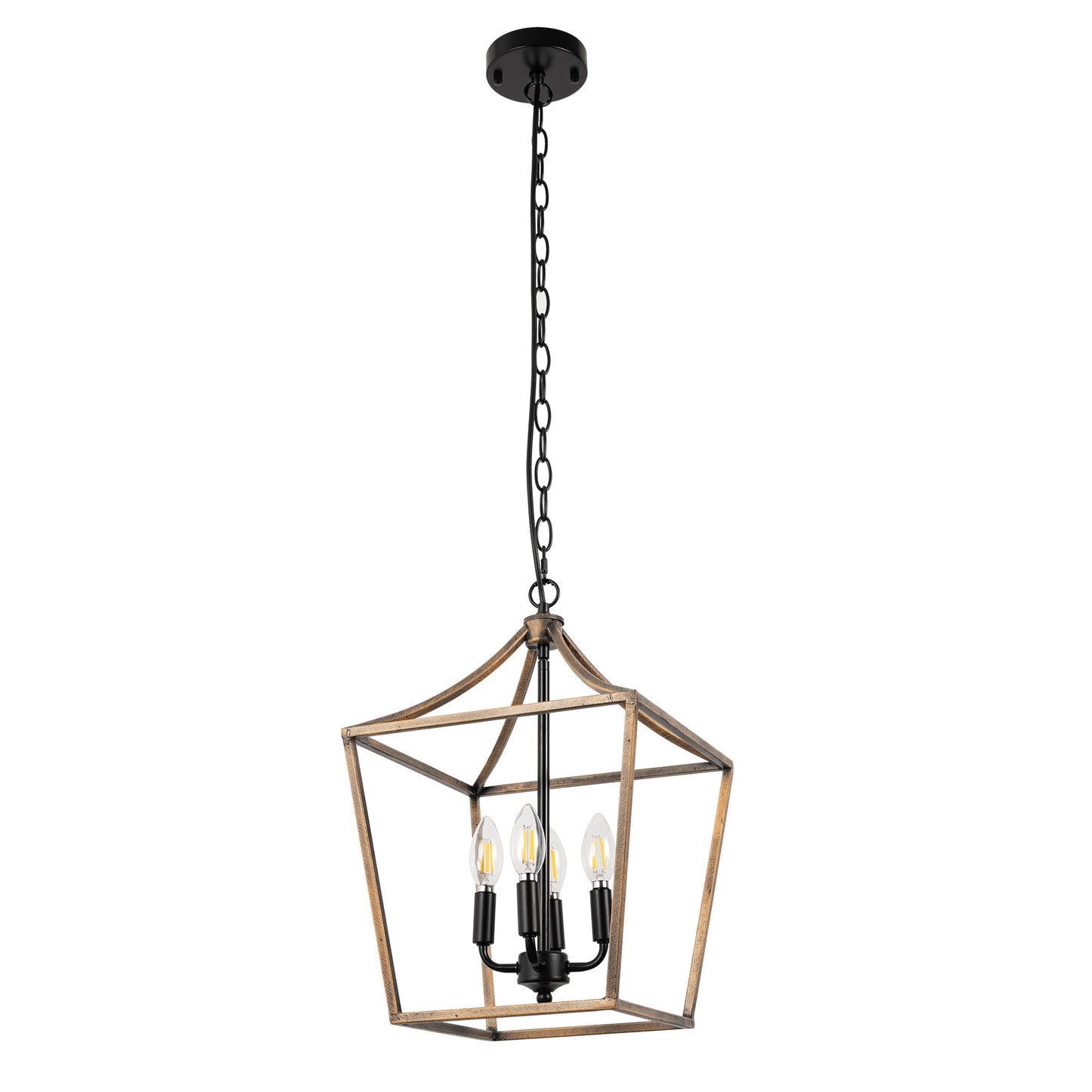 YANSUN 4-Light 60-Watt Wood Grain Chandelier Mini Pendant Light with No Glass Shade