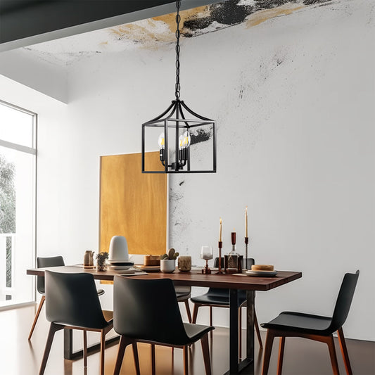 YANSUN 3-Light Matte Black Pendant Light Fixture-Industrial E12 Socket Hanging Chandelier for Dining Room, Kitchen Island