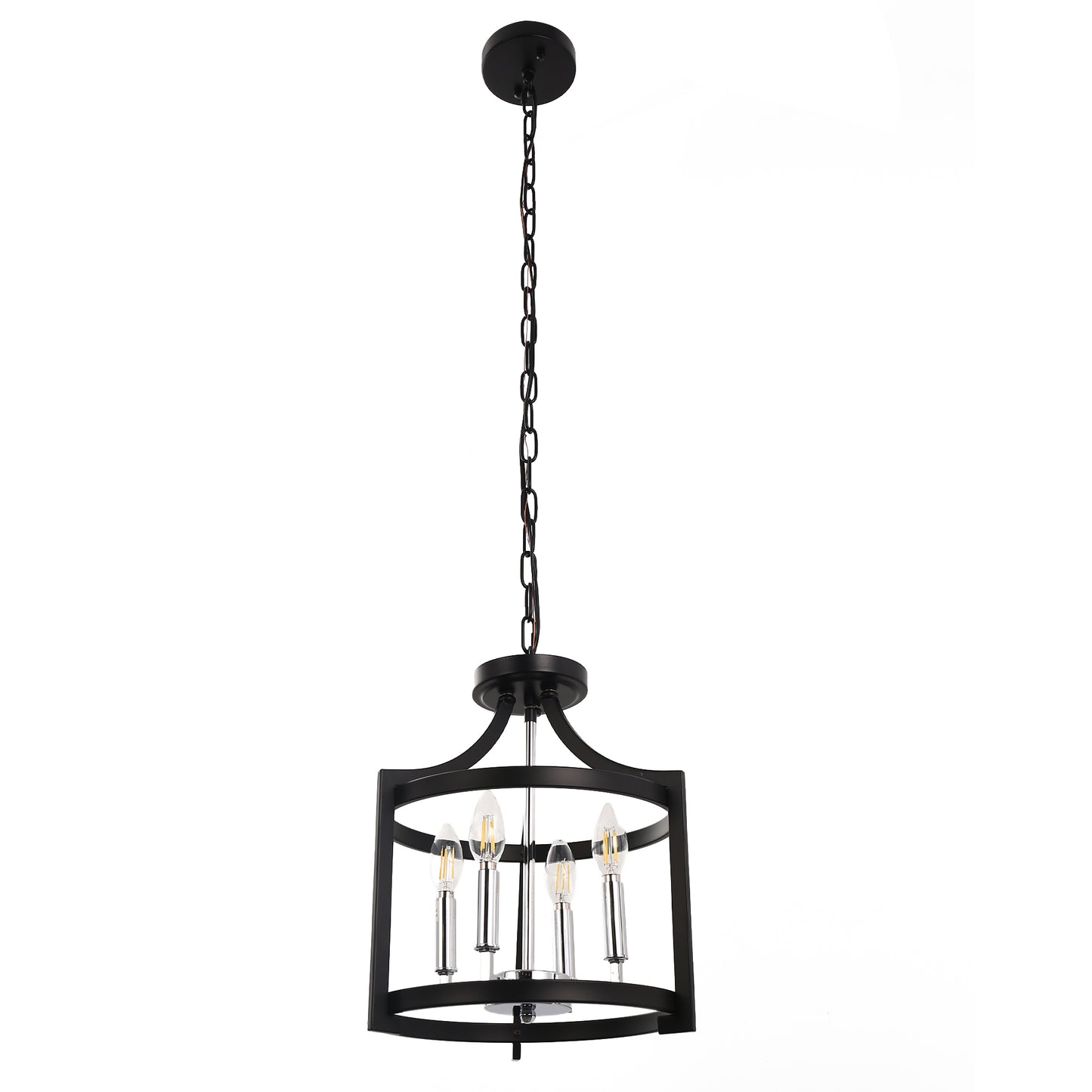 YANSUN 4-Light Chrome Drum Pendant Light Modern E12 Hanging Ceiling Light with Metal Frame Shade No Bulbs Included