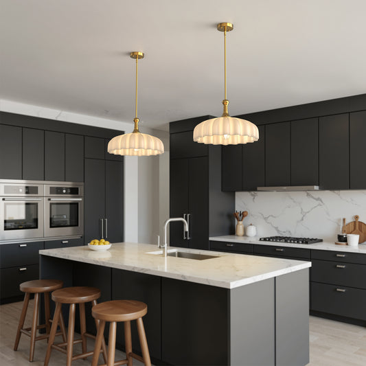 YANSUN 1 Light Modern Pendant Light in Copper Finish with White Glass Shade, Non-Integrated Fixture, E26 Socket