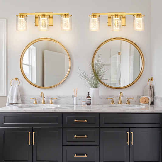 YANSUN 18 in. 3-Light Gold Crystal LED Vanity Light for Bathroom with Dimmable Color Modes