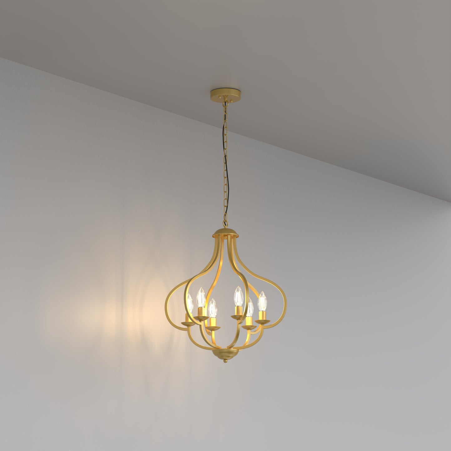YANSUN 6-Light Candle Style Chandelier, Light Gold Finish, E12 Sockets, Non-Integrated Light Source, 120V, Traditional Branch Design