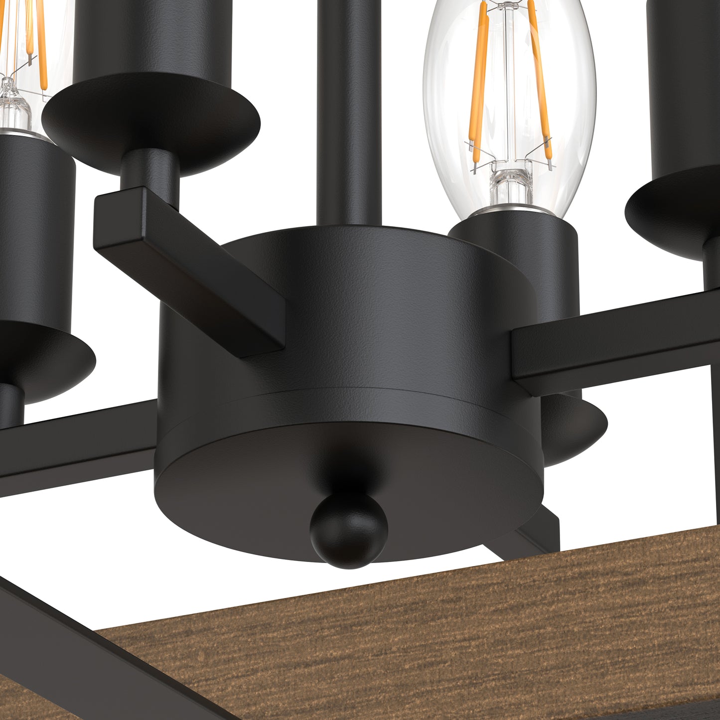 YANSUN 4-Light Rectangular Chandelier with Metal and Wood Frames, Black Matte Finish, E12 Bulbs Not Included
