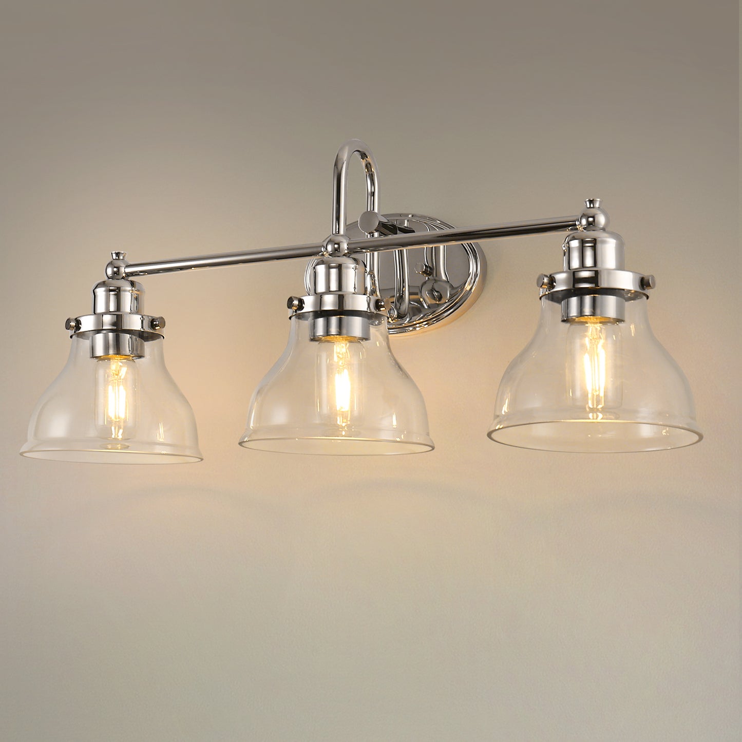 YANSUN 24.3 in. 3-Light Chrome Metal Vanity Wall Light with Curved Fishing Rod Design
