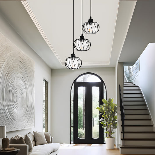YANSUN 3-Light Black Island Pendant Light with Crystal Shades, Metal Frame, E26 Base, Modern Kitchen Lighting Fixture