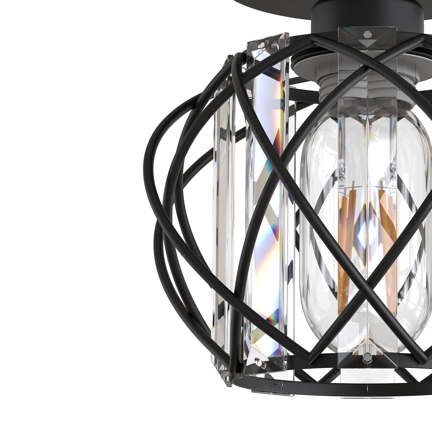 YANSUN 7.1 in. 1-Light Matte Black Motion Sensor Semi Flush Mount Ceiling Light with Crystal Shade Modern Ceiling Light Fixtur