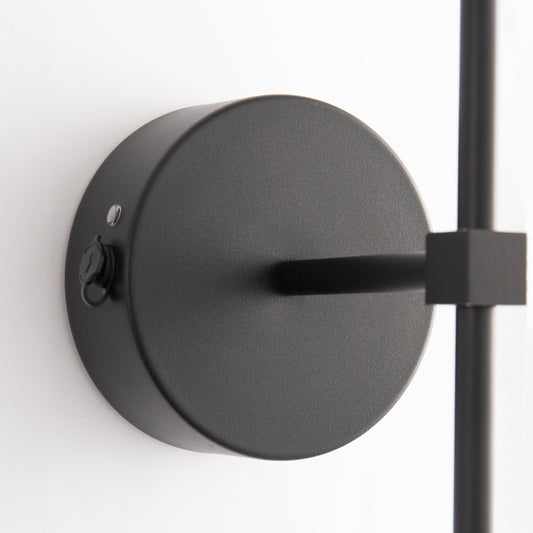 8 in. 1-Light Black Wall Sconce, Rechargeable Wall Sconce with Detachable Bulbs and Fabric Shade for Living Room(2-Pack??¡ìo?