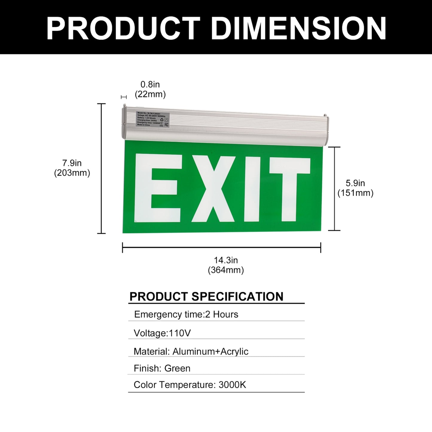 YANSUN Exit Sign with Aluminum Housing, Emergency Identification Function, Professional Safety Device for Various Settings