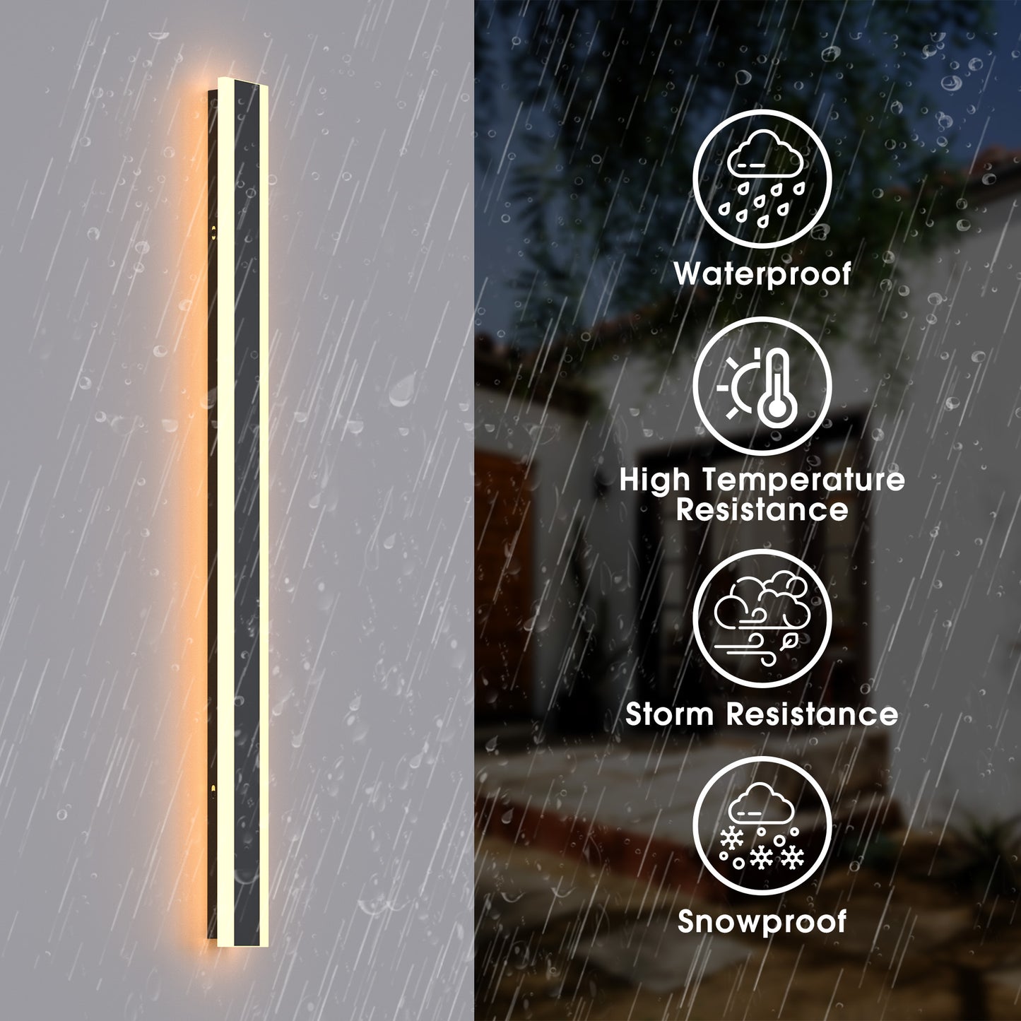 YANSUN 39.4in Outdoor LED Wall Light, IP67 Waterproof Linear Outdoor Wall Sconce, 3000K Warm Light 20W Exterior Wall Fixture 85-265V Black