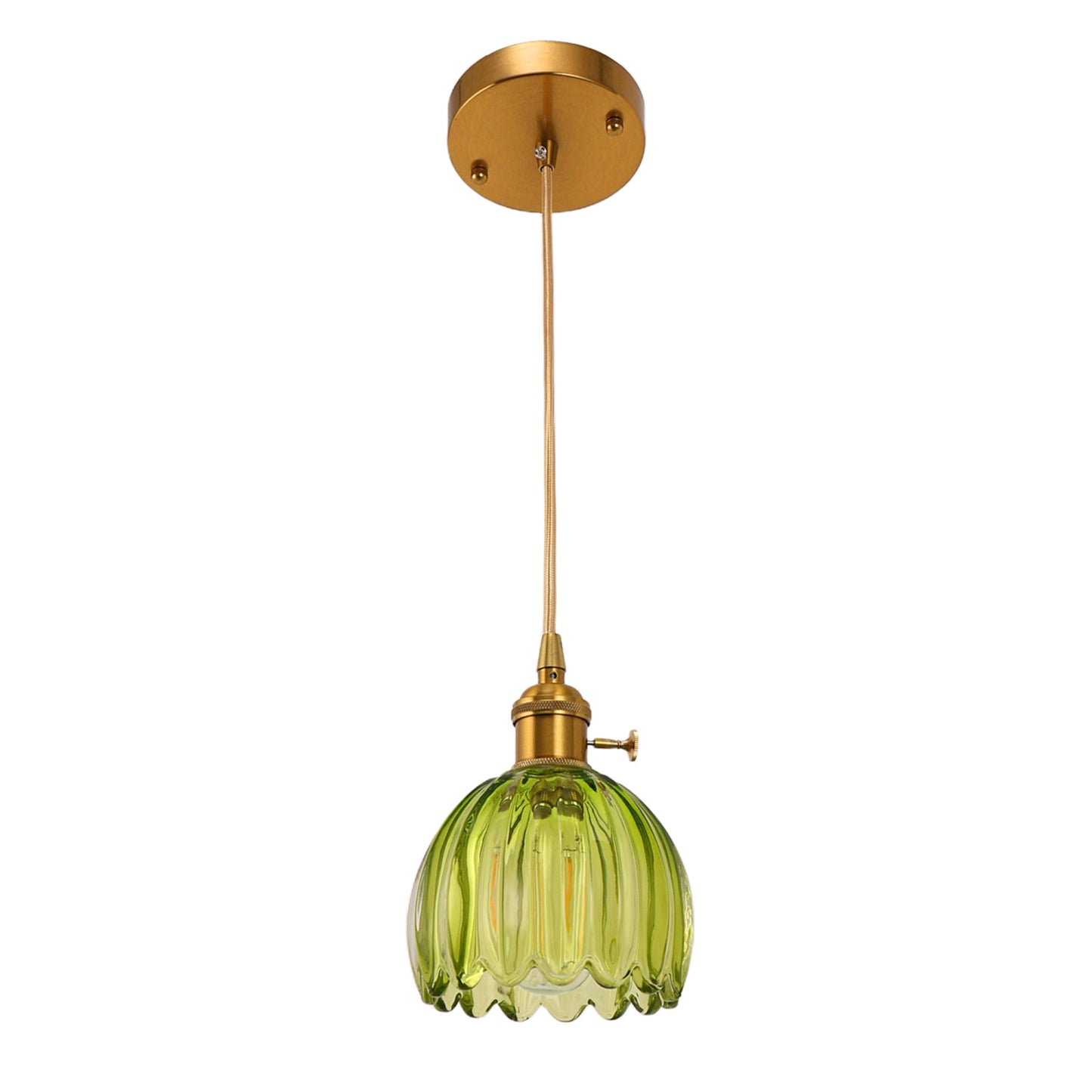 YANSUN Single-Light Pendant or Ceiling Mount Fixture with Green Shade and Copper Finish, E26 Bulb Not Included