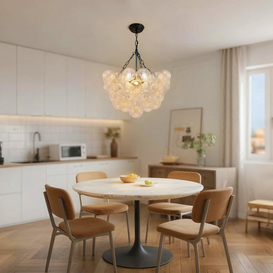 YANSUN 24W Matte Black LED Bubble Twist Chandelier with Remote Control, RGBCW Layered Decorative Pendant Light for Dining Room