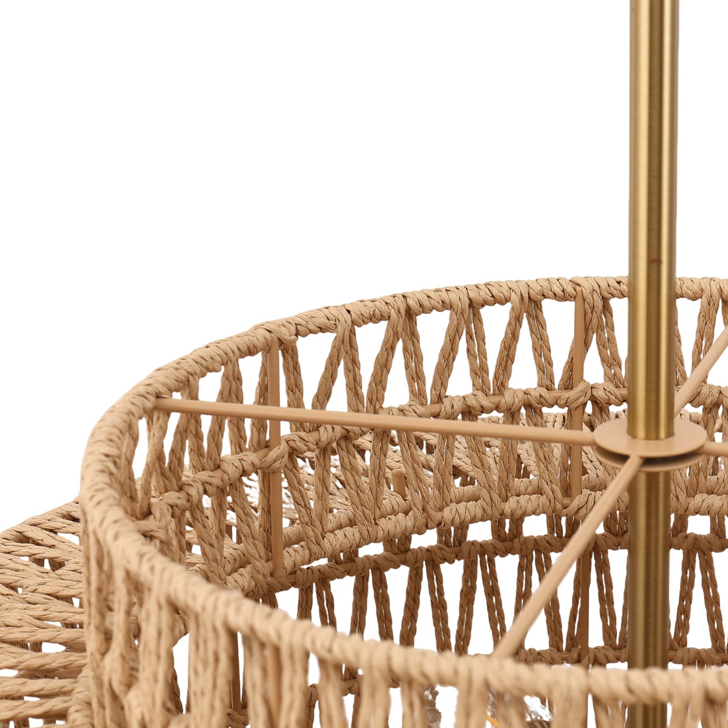 YANSUN 4-Light Traditional Chandelier with V-Shaped Woven Paper Shades, Copper and Brown Finish, E26 Bulbs Not Included