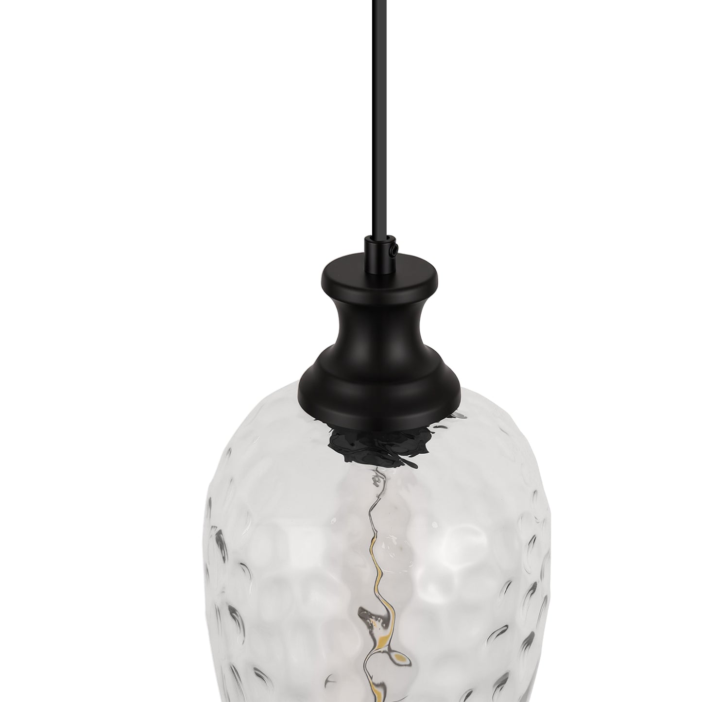 YANSUN 70.3 in 1-Light Matte Black Traditional Indoor Pendant Light with Goblet Water Ripple Glass Shade and No Bulb Included