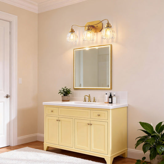 YANSUN 21.3in 3-Light Bathroom Vanity Light with Tulip Glass Shades, Curved Rod Copper Metal Finish, E26 Base